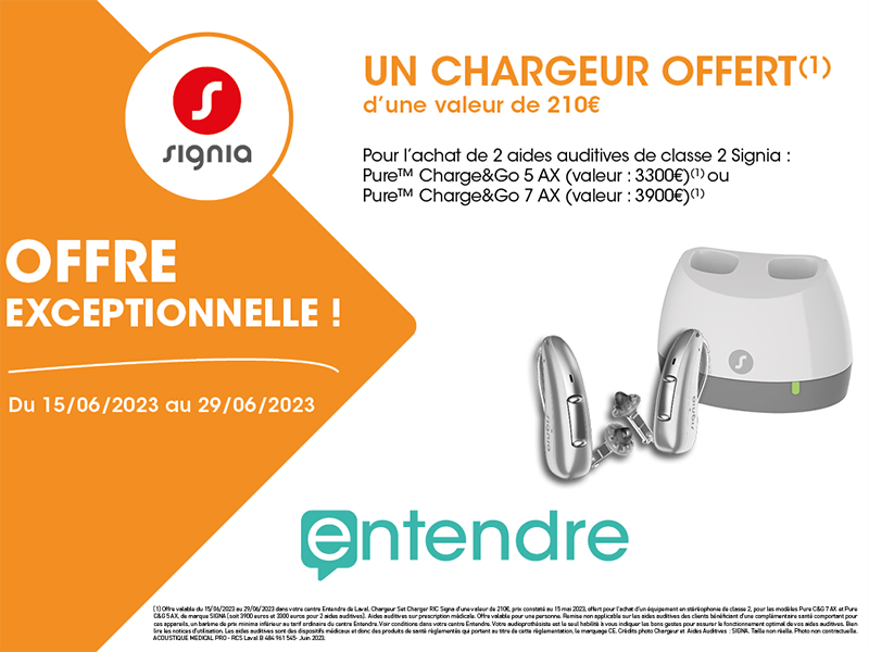 Offre exceptionnelle bénéficiez d’un chargeur Signia offert*